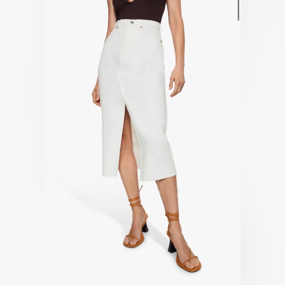 MANGO Anais Cotton White Denim Midi Skirt in XS